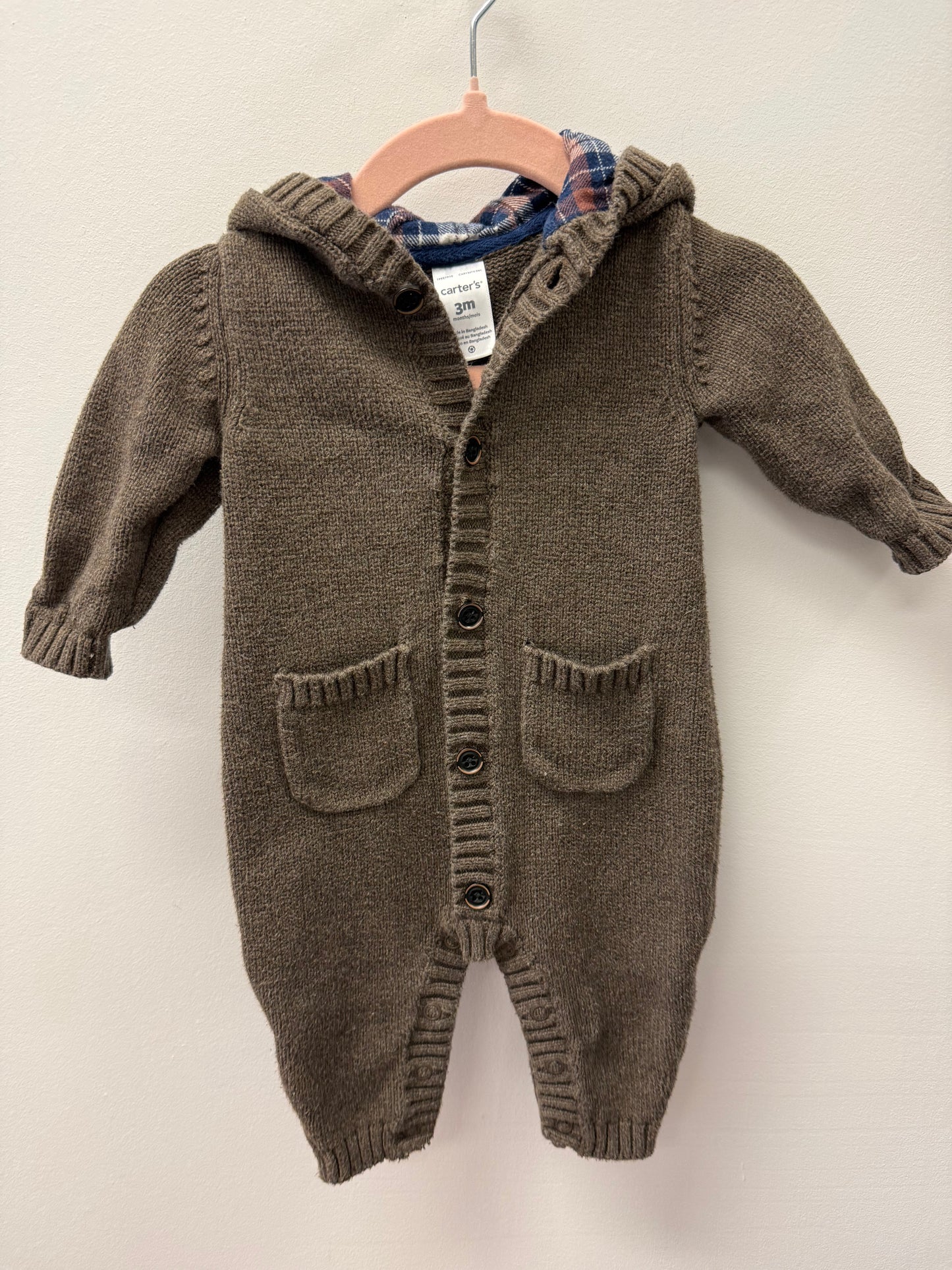 CARTER HOODED KNITTED ONE PIECE SIZE 3M