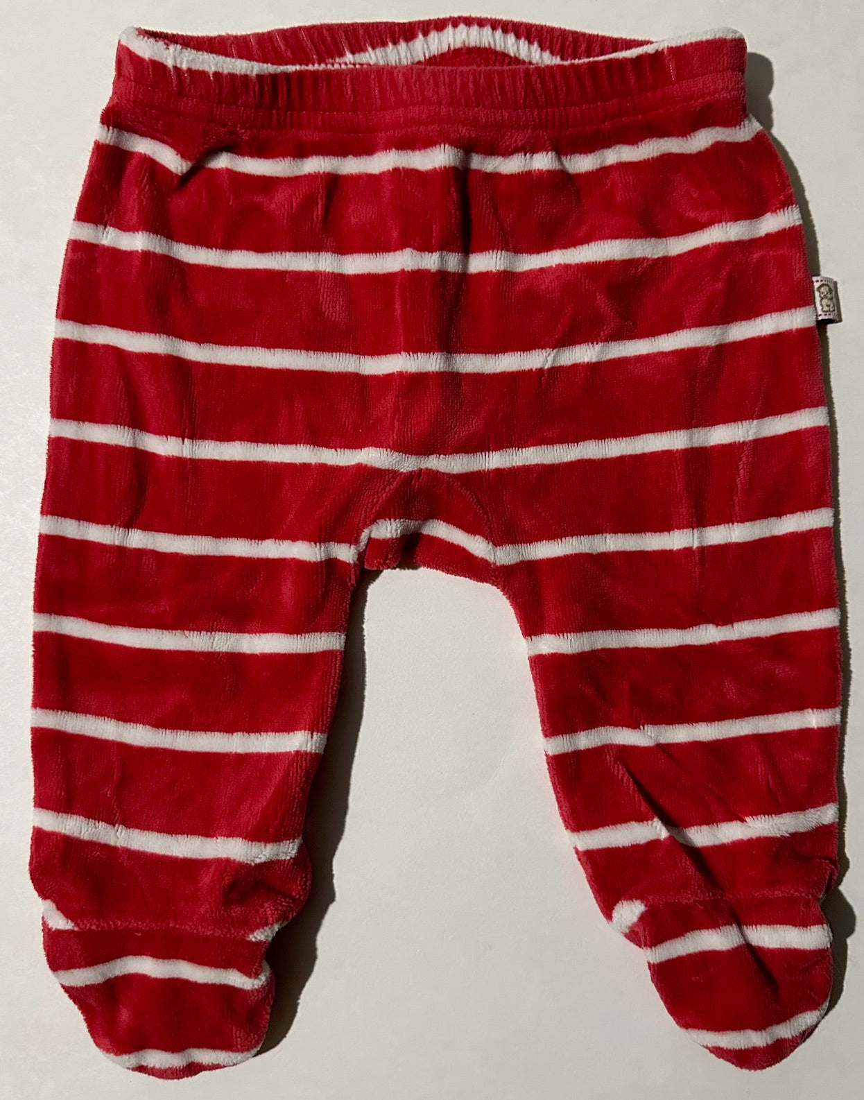 Old Navy, Soft Red and White Striped Footed Pants - 0-3 Months