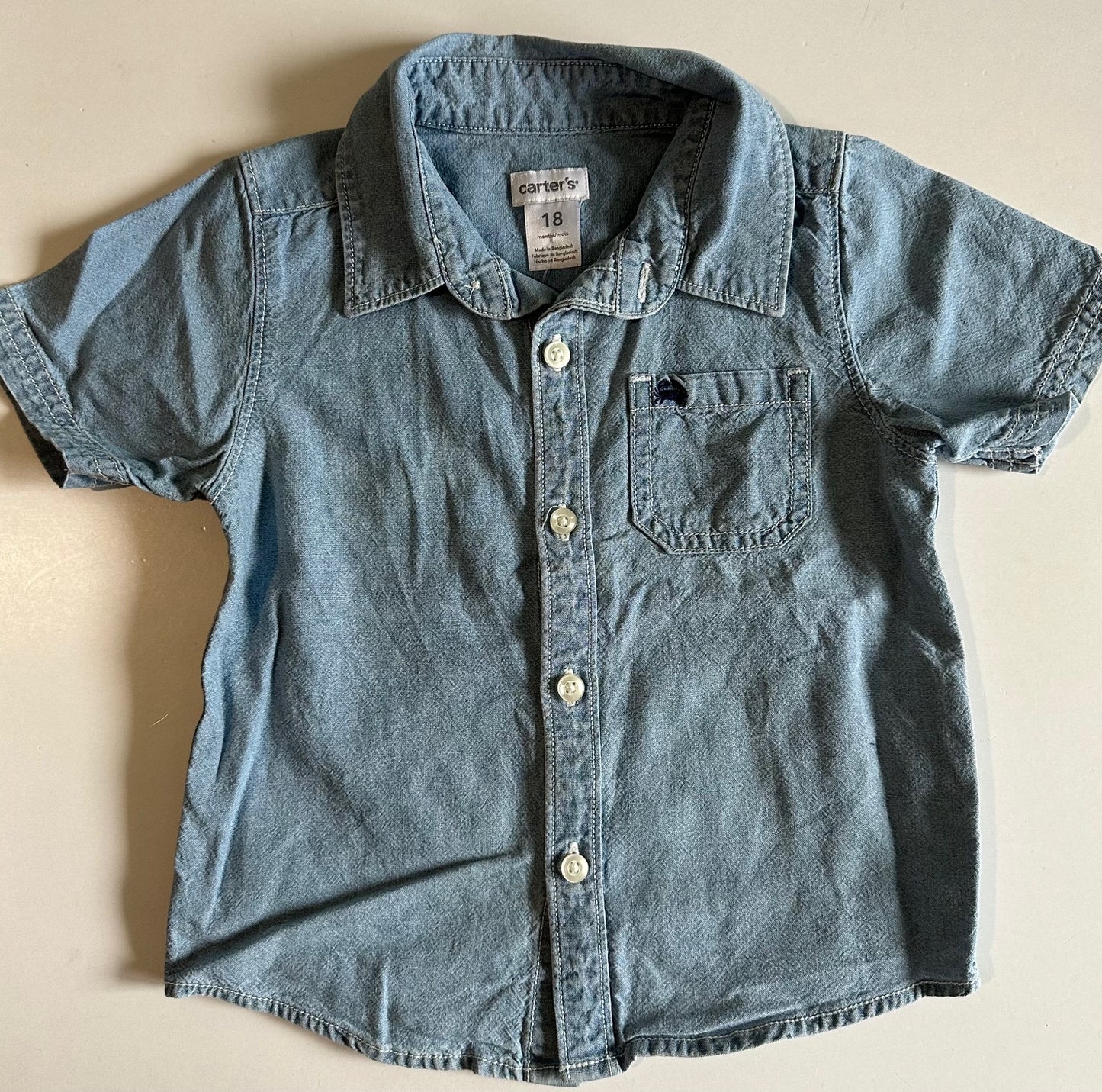 Carter's, Light Denim Button-Up T-Shirt - 18 Months