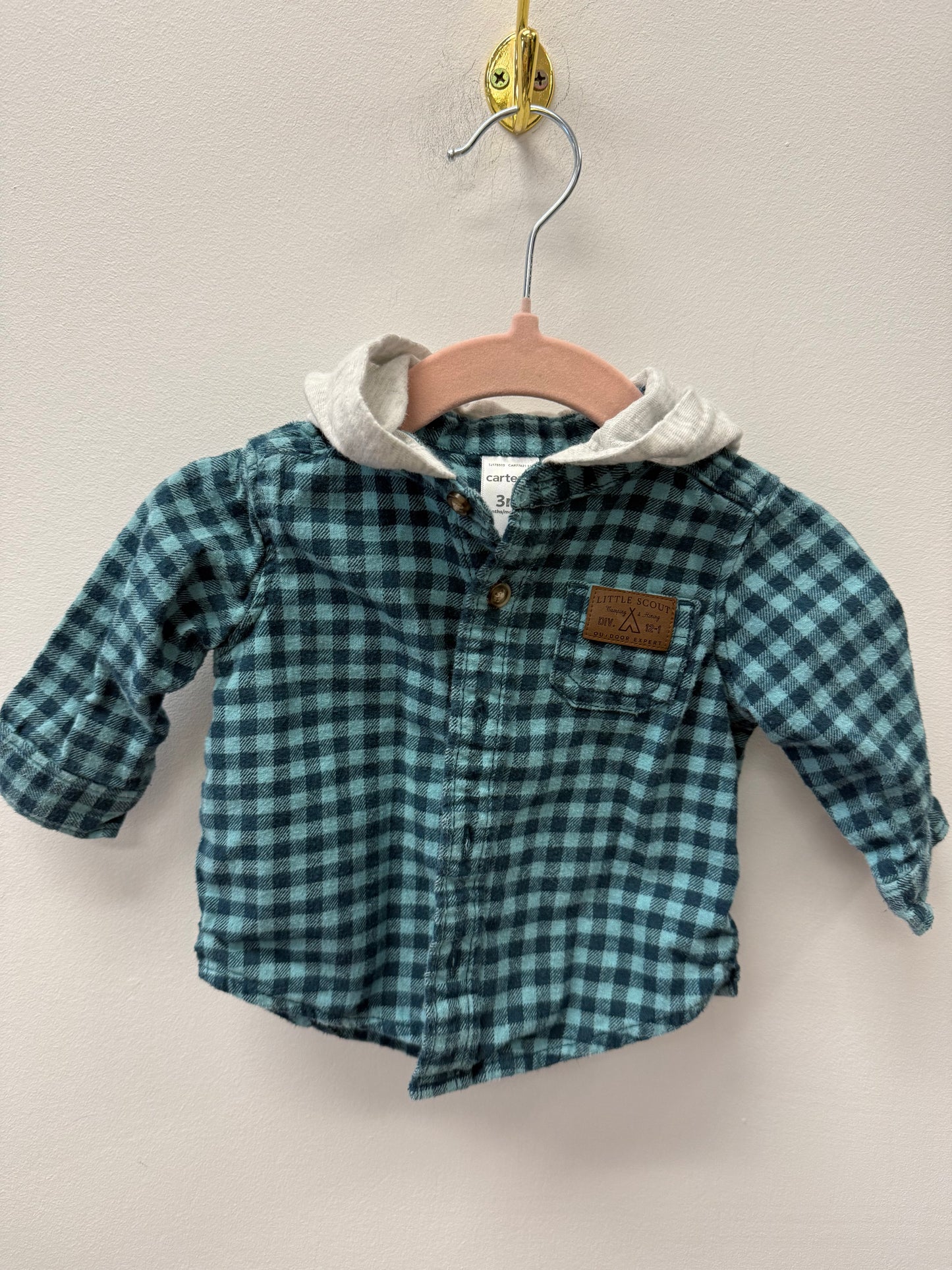 CARTERS BLUE HOODED PLAID SIZE 3M