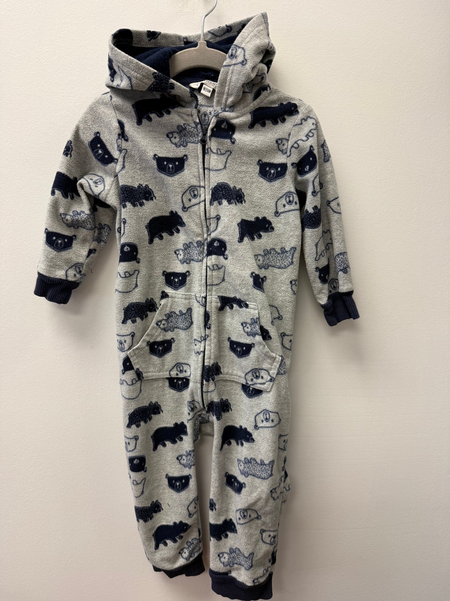 GEORGE FLEECE BEAR HOODED ONE PIECE SIZE 18-24M