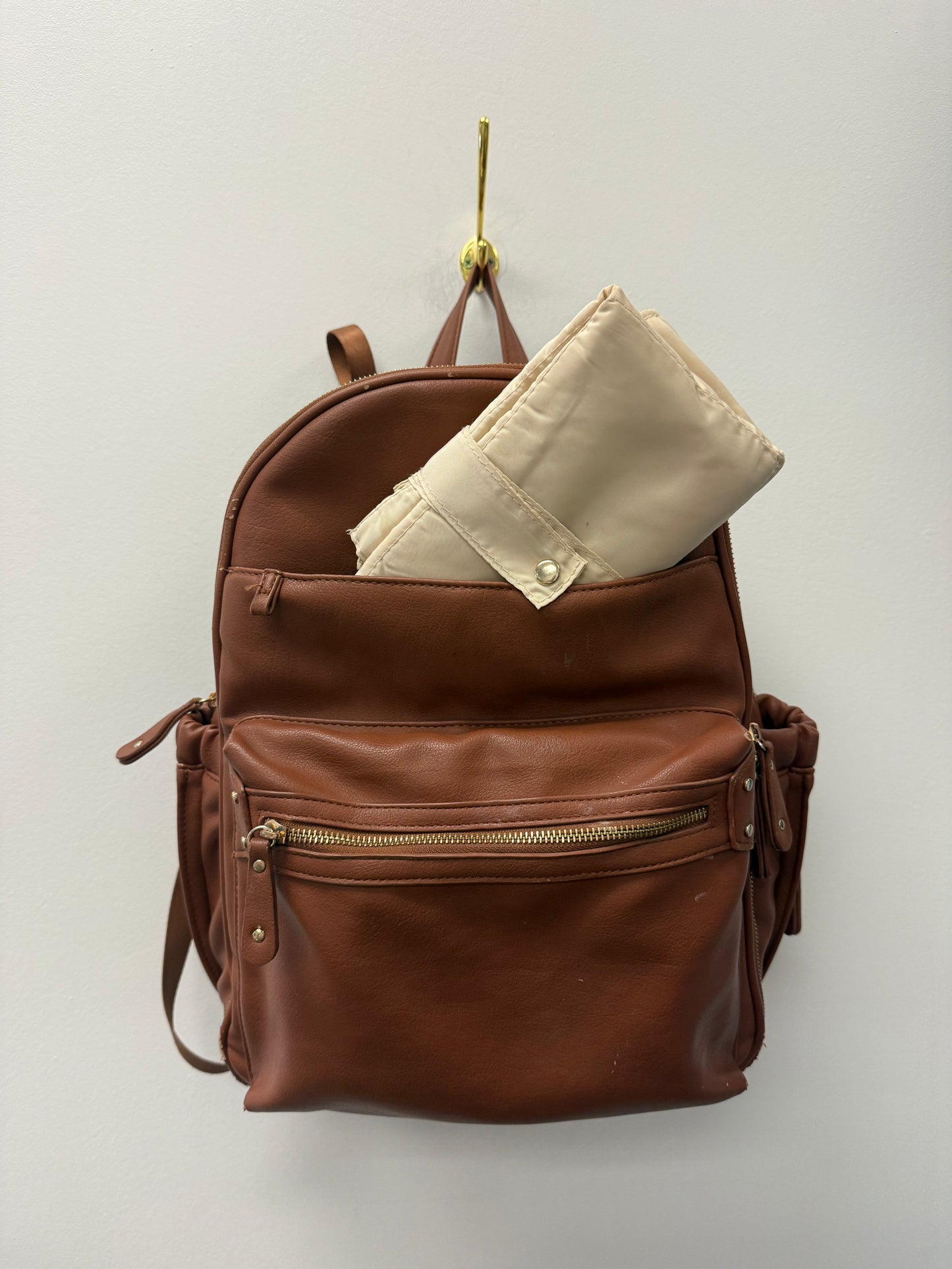 LEATHER DIAPER BAG WITH CHANGE PAD