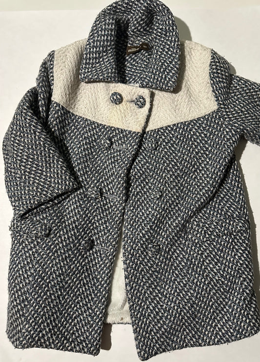 *Play* Milibam, Blue and White Button-Up Coat - Size 4-5T