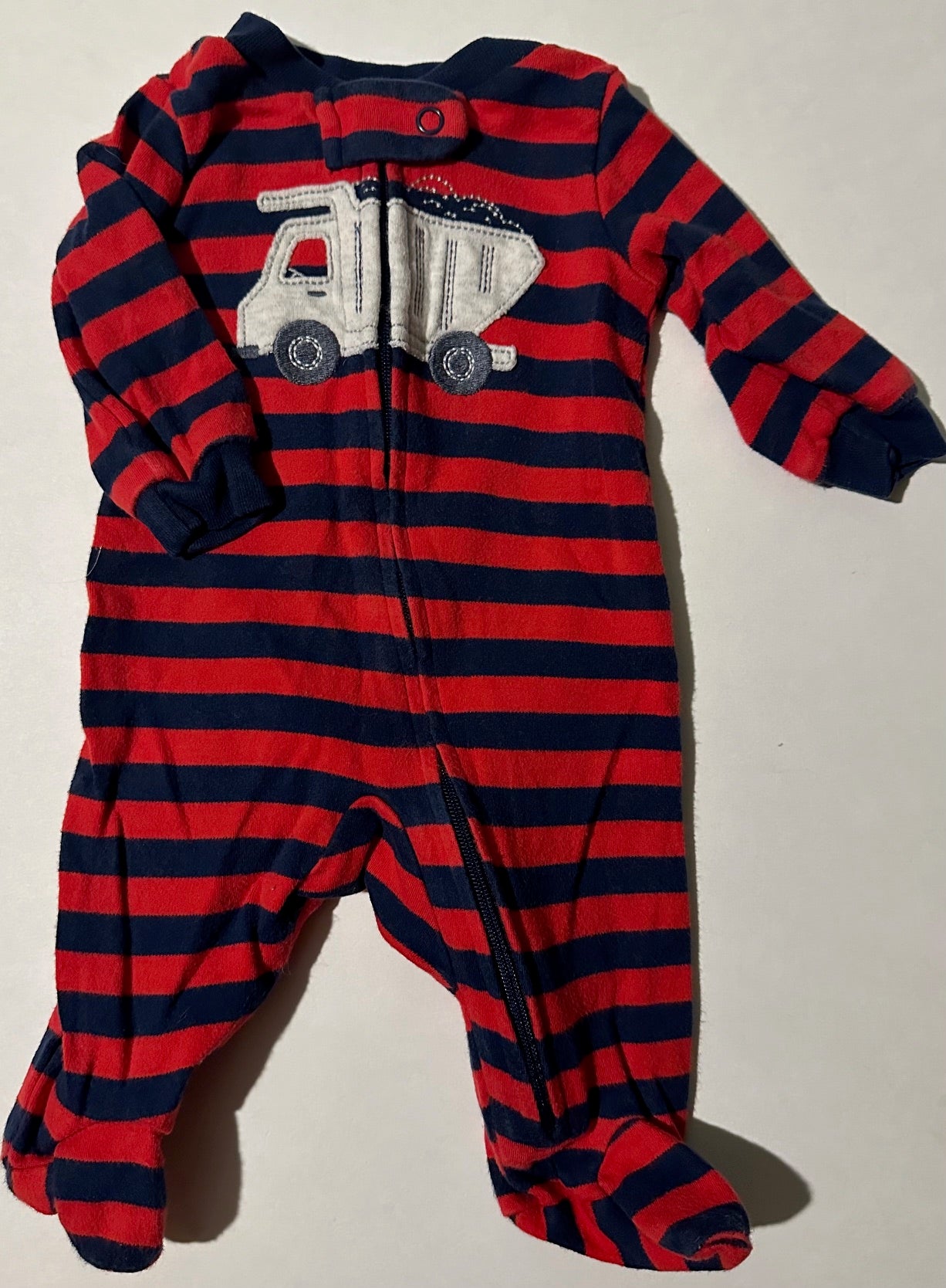 Child of Mine, Red and Navy Blue Striped Truck Sleeper - Newborn