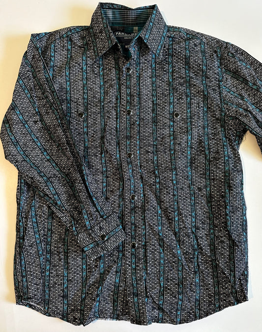 Panhandle, Turquoise and Black Button-Up Shirt - Size 10