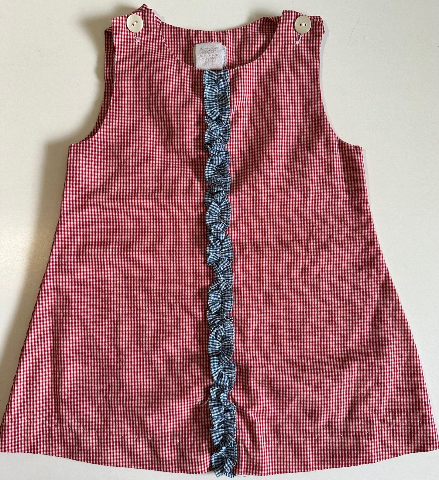 Betti Terrell, Red Gingham Dress with Blue Ruffle - 12 Months