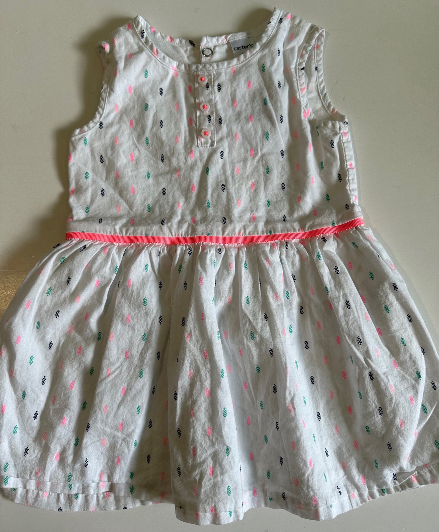 Carter's, White Patterned Summer Dress - 24 Months