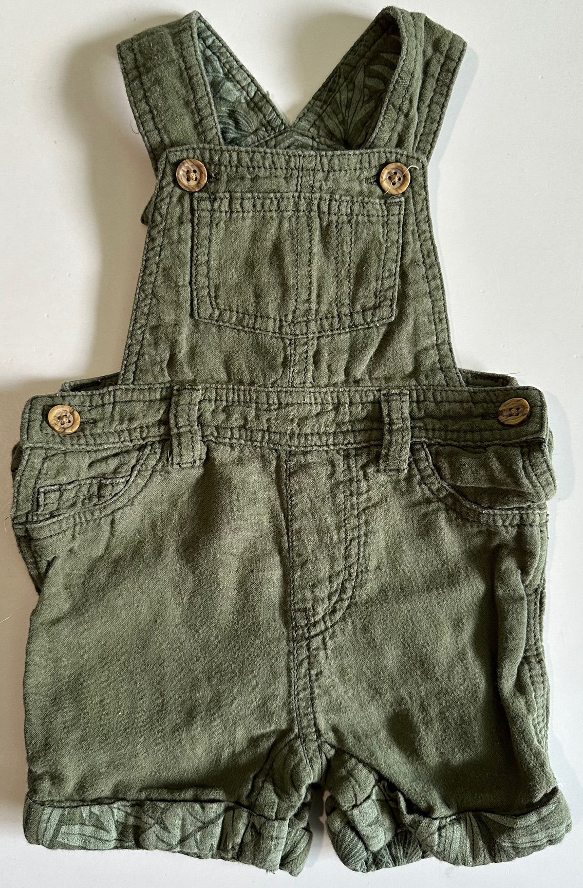 Joe Fresh, Olive Green Shortalls - 6-12 Months