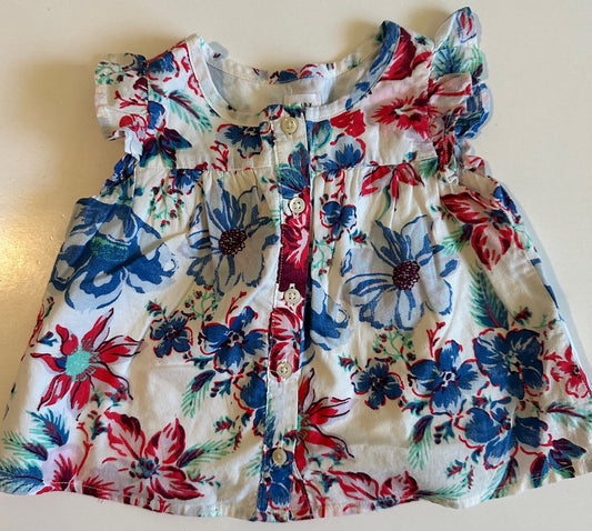 Baby Gap, White Top with Flowers - 6-12 Months