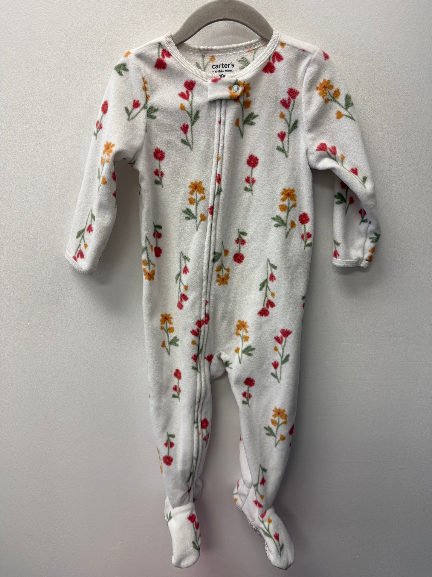 CARTERS FLEECE WHITE FLORAL SLEEPER SIZE 18M