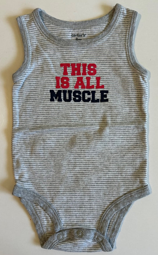 Carter's, Grey "This is All Muscle" Sleeveless Onesie - 9 Months