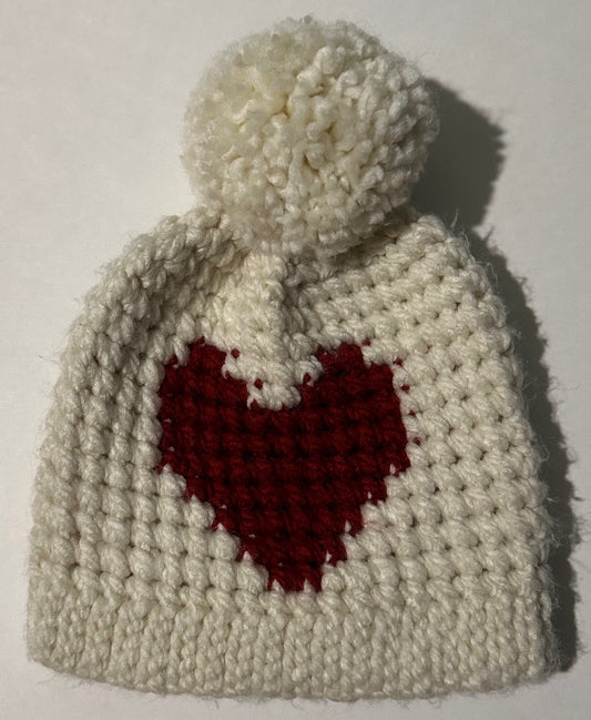 Unknown Brand, Ivory and Red Heart Toque - 12-24 Months