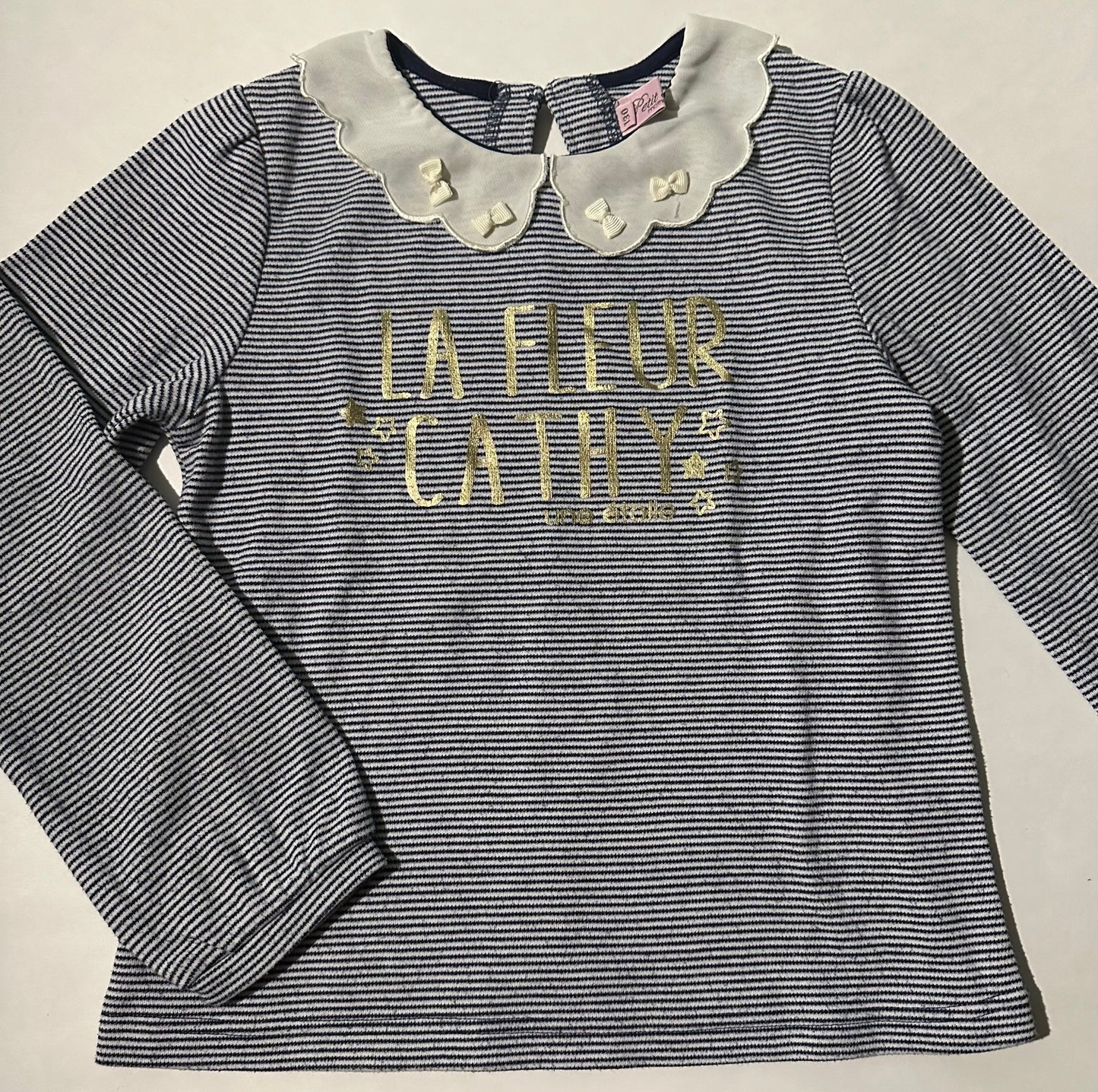 Petit Palais, Navy Blue Striped "La Fleur Cathy" Shirt - Size 5-6