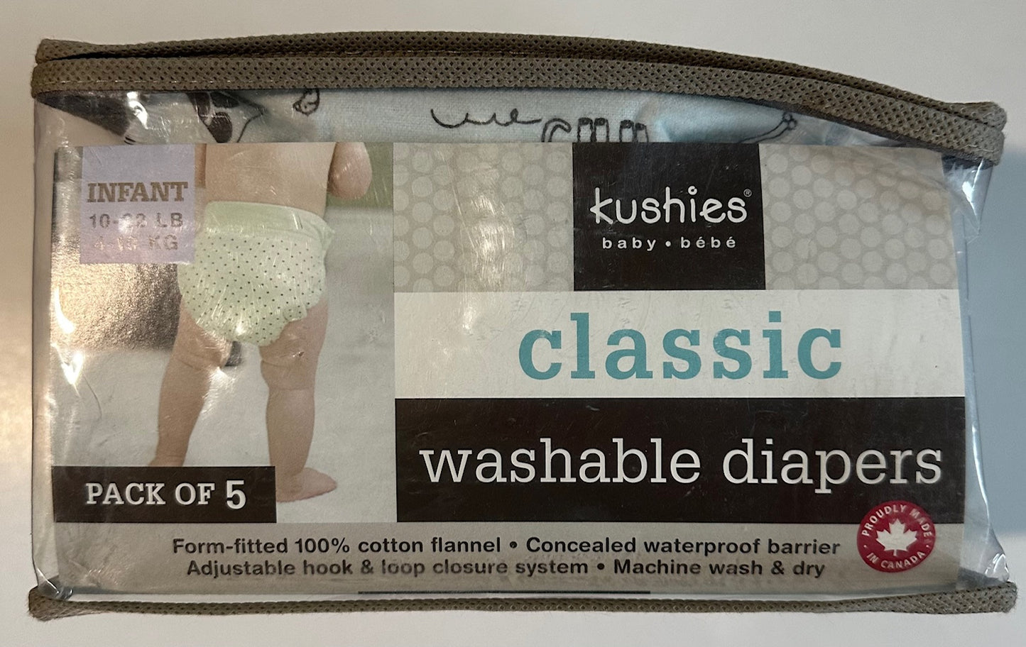 *New* Kushies, Pack of 5 Washable Diapers - 10-22 Lbs.