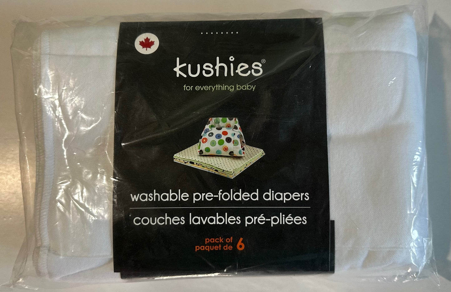 *New* Kushies, Pack of 6 Washable Pre-Folded Diapers - Infant