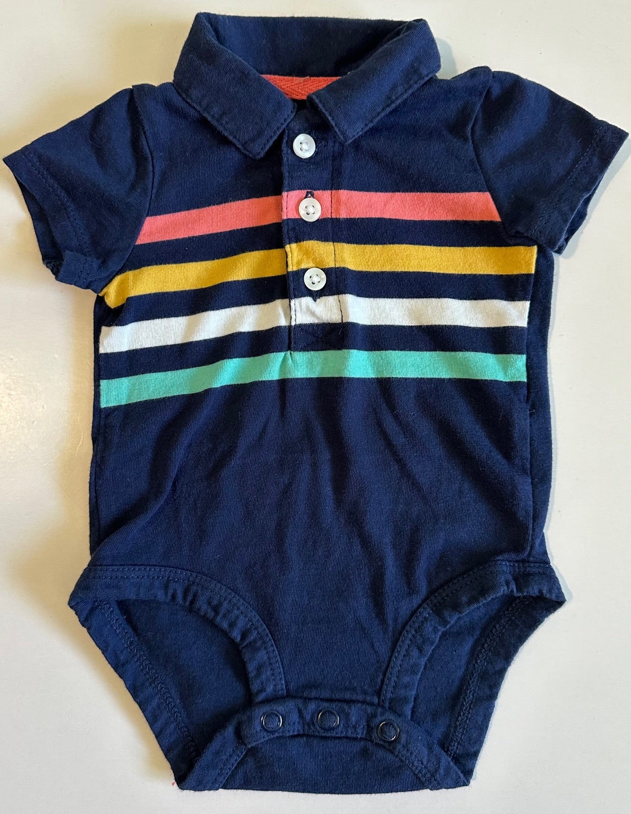 Carter's, Navy Blue Onesie with Coloured Stripes - 3 Months