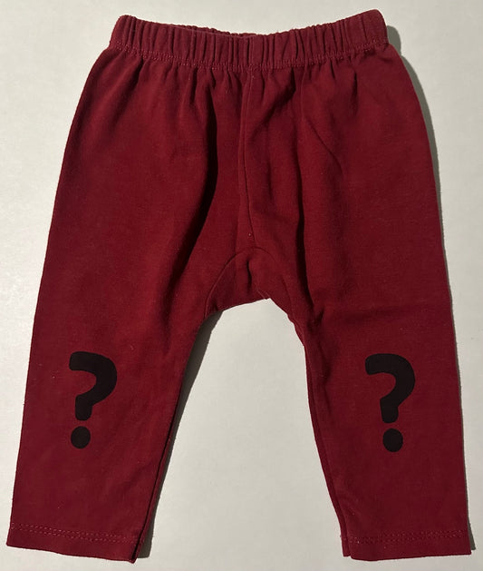Little Beginnings, Burgundy Pants with Question Mark Knees - 3-6 Months