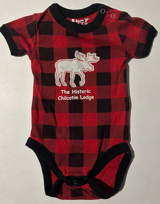 Lazy One, Red and Black "The Historic Chilcotin Lodge" Moose Onesie - 6 Months