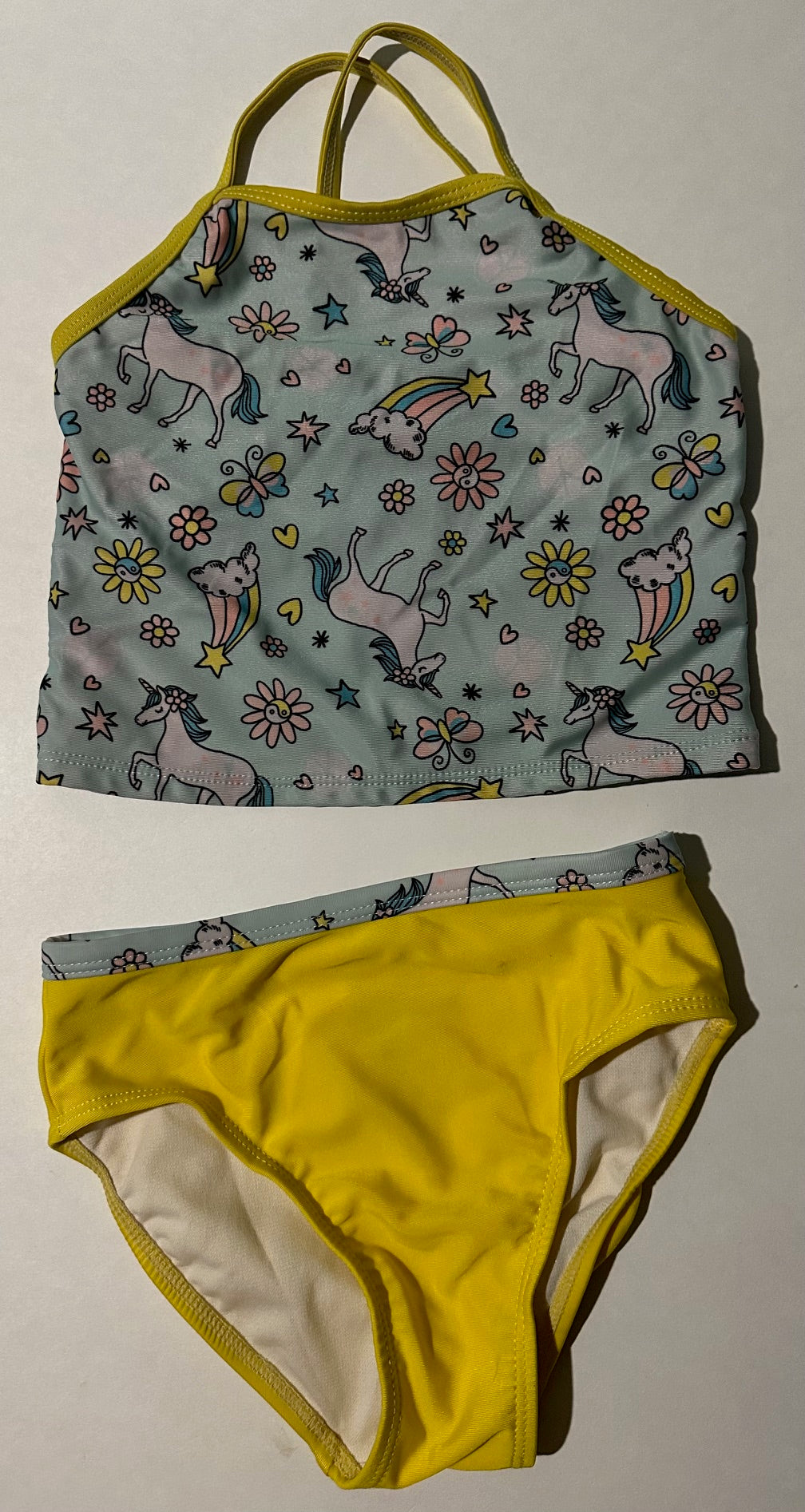 George, Pale Blue and Yellow Flowery Unicorn Tankini - Size 5T