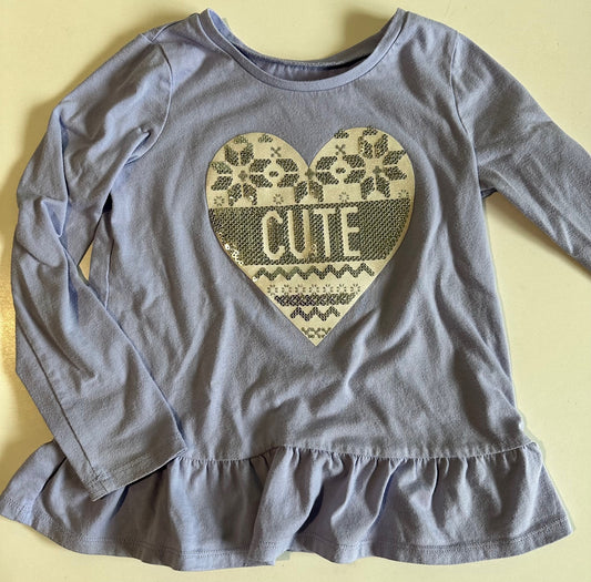 *Play* Children's Place, Purple "Cute" Sequin Heart Shirt - Size 5T