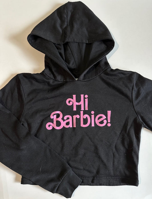 *Play* Barbie, Black "Hi Barbie!" Crop Hoodie - Size Small (6)