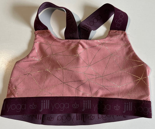 Jill Yoga, Pink and Dark Plum Geometric Shapes Sports Bra - Size Large (12)