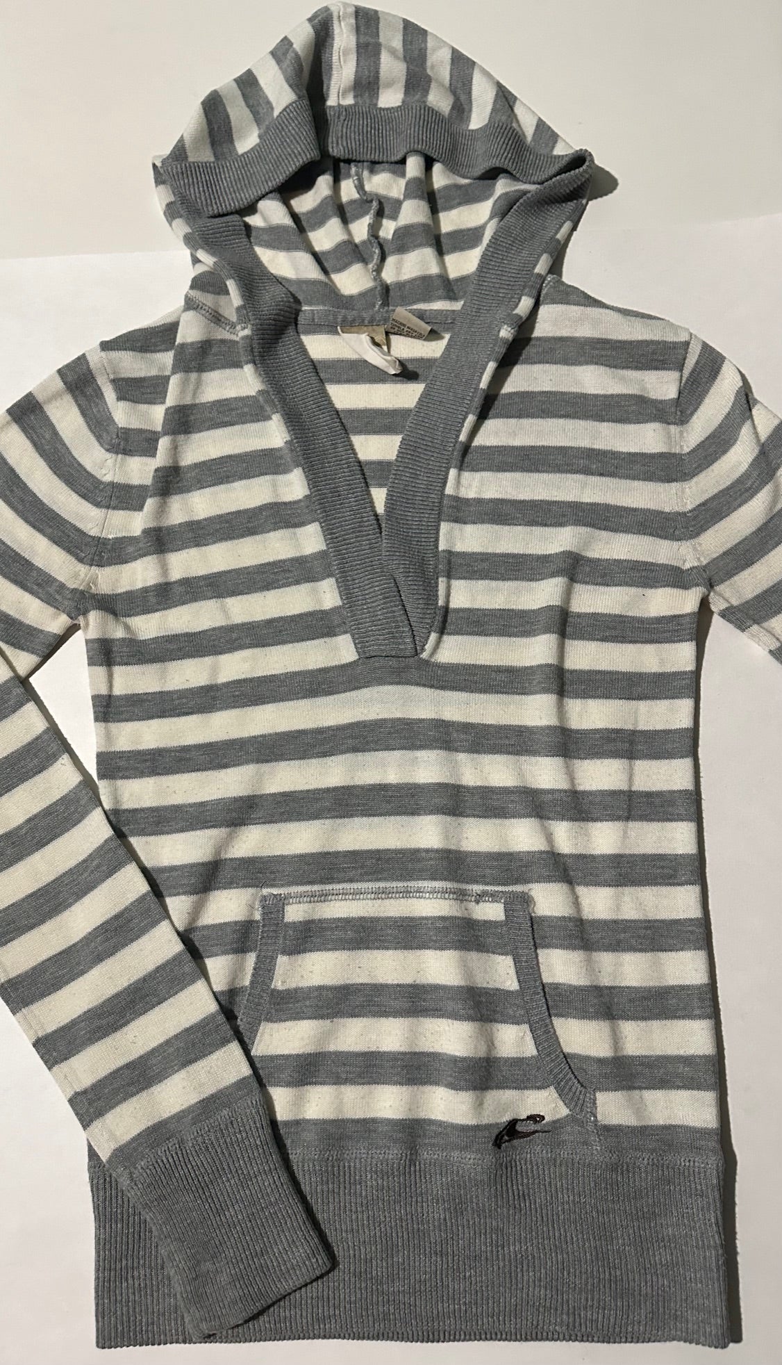 *Play* O'Neill, Grey and White Striped Hooded Sweater - Size Medium (12-14)