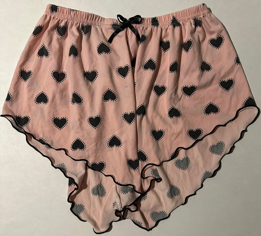 Unknown Brand, Pink and Black Hearts Pyjama Shorts - Size Medium (14-16)