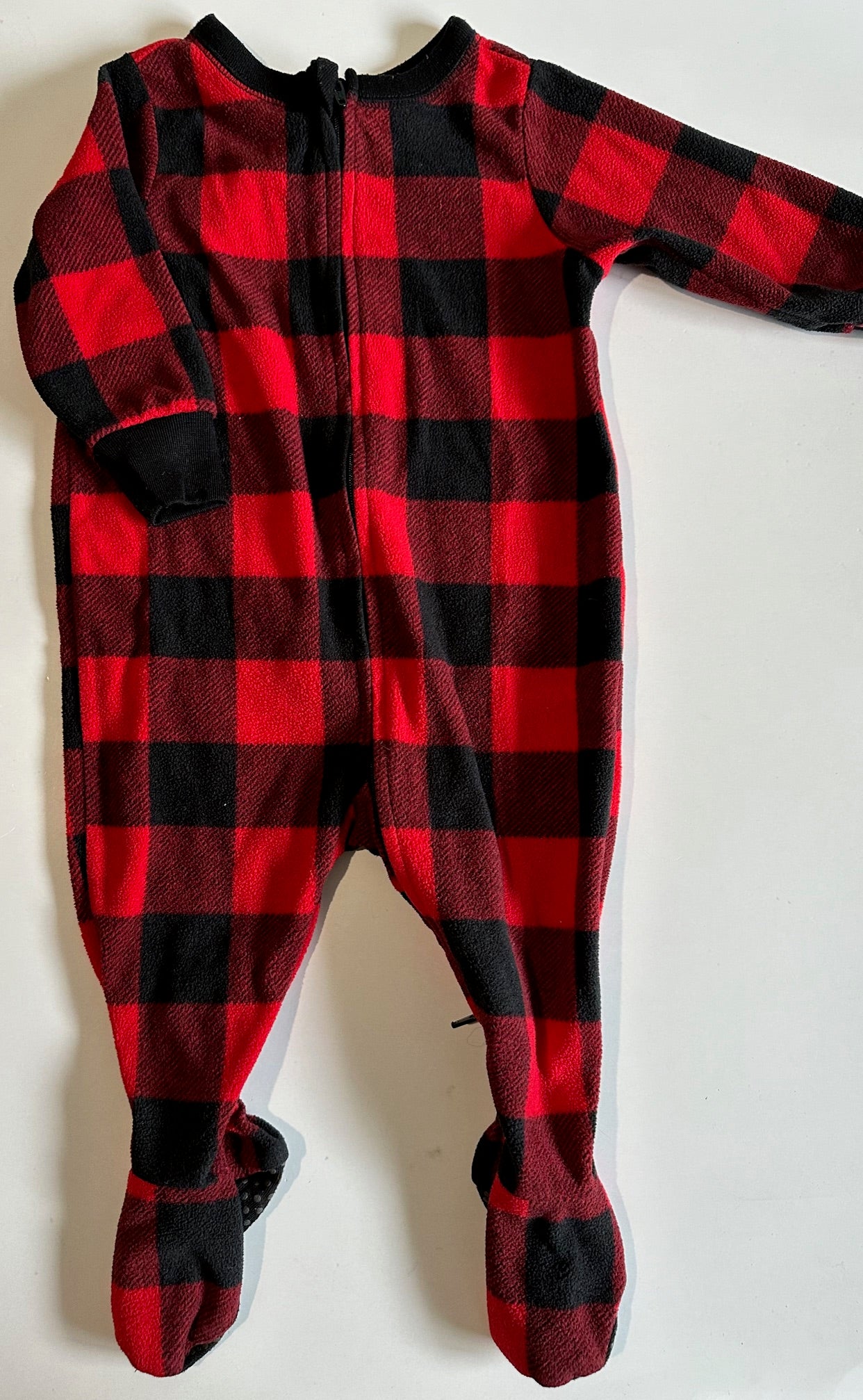 Old Navy, Fleece Red and Black Buffalo Plaid Sleeper - 6-12 Months