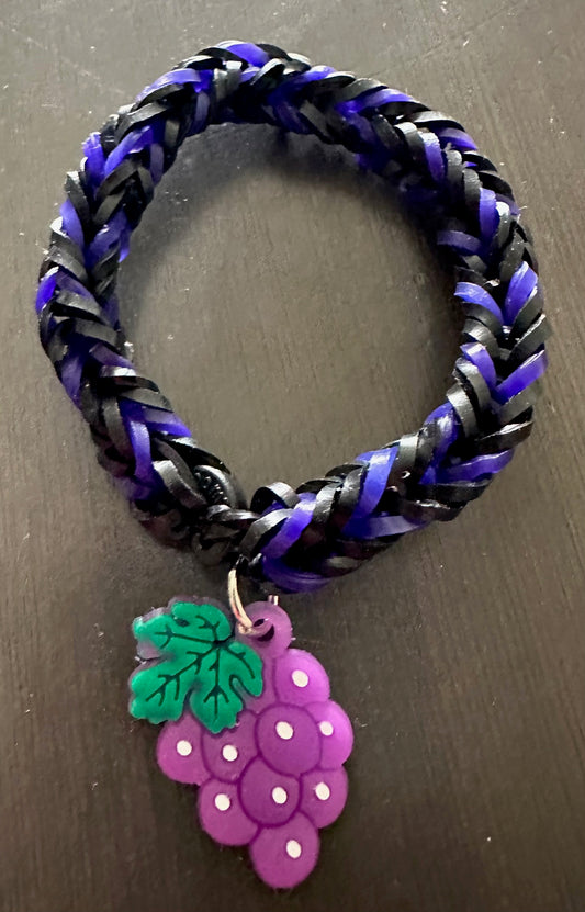 Black and Dark Blue/Purple Bracelet with Grapes Charm - Size 4-8