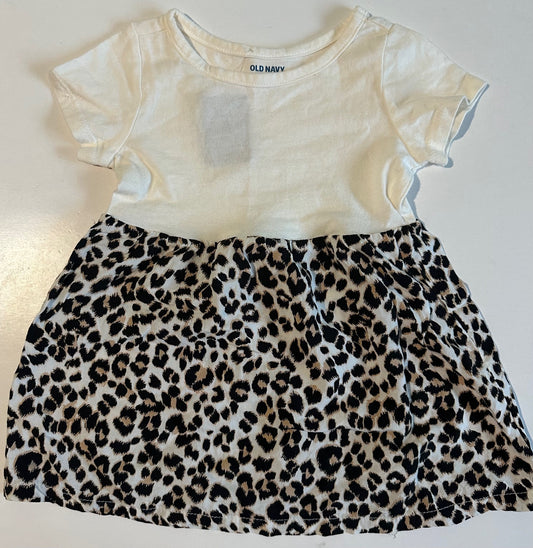 Old Navy, Ivory and Leopard Print Dress - 6-12 Months