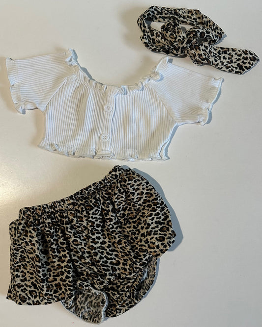 Unknown Brand, Leopard Print Skirt, Headband, and Top Set - 3 Months
