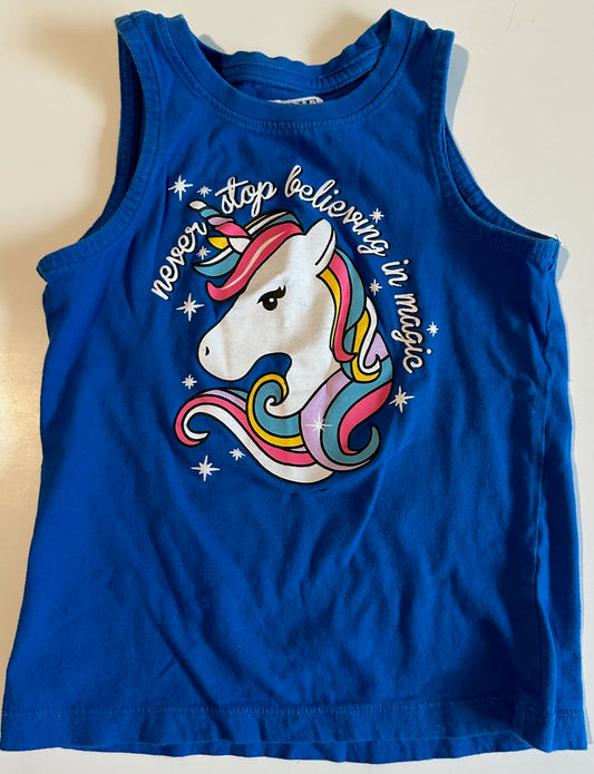 Arie by Ariella, Blue "Never Stop Believing in Magic" Unicorn Tank Top - Size 6/6X