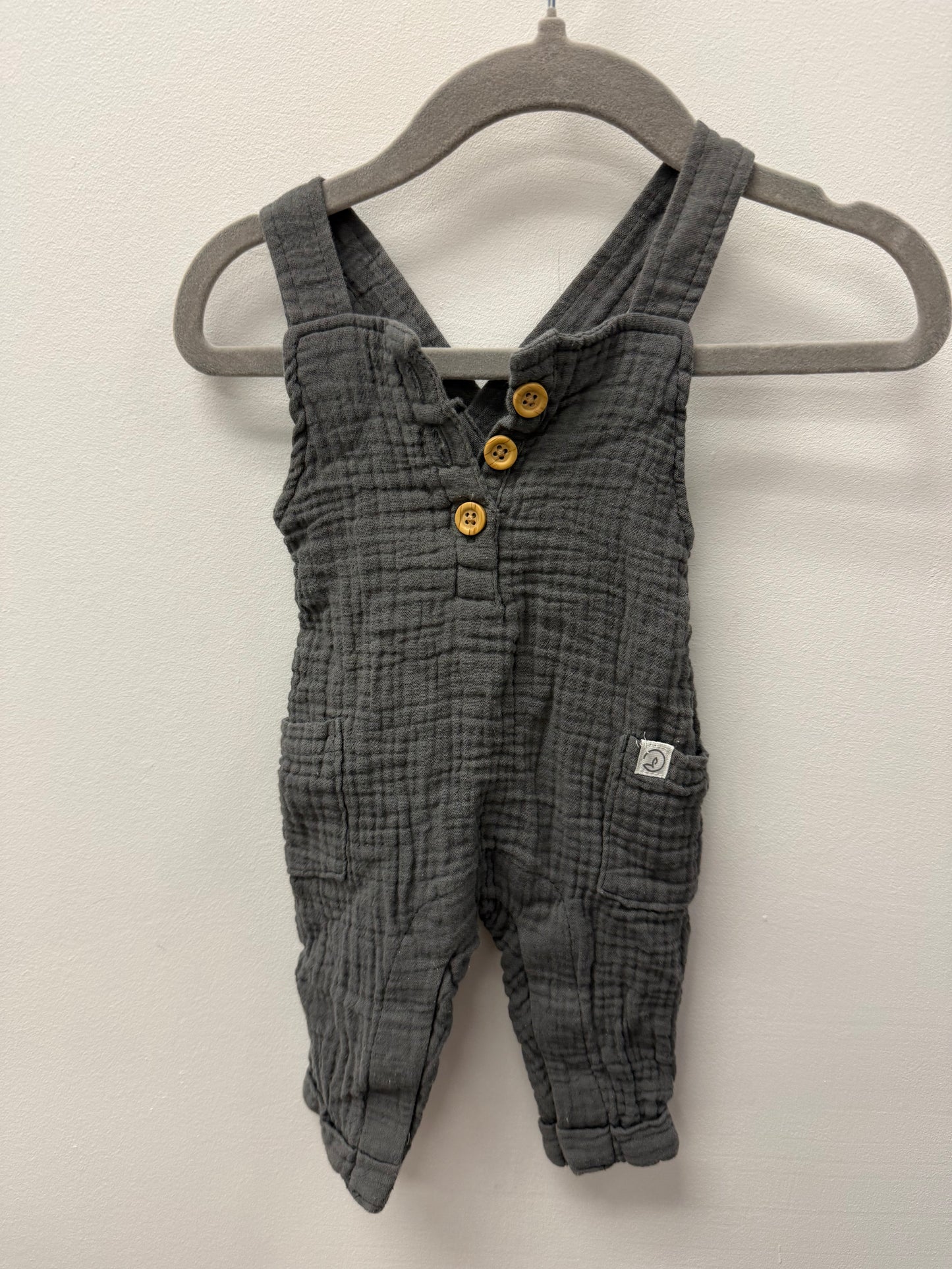 LITTLE PLANET GREY LINEN ROMPER OVERALLS SIZE NEWBORN