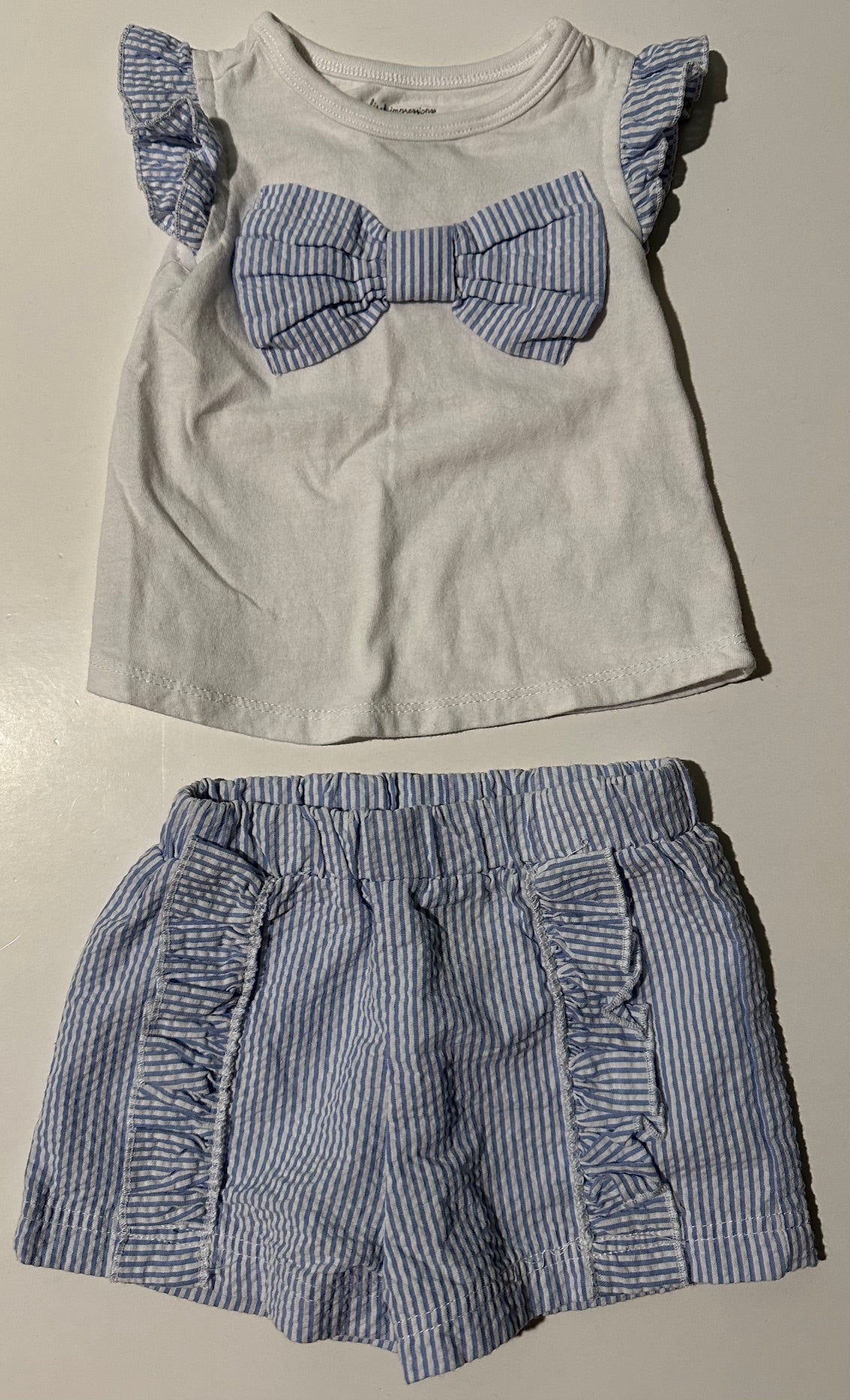 First Impressions, White and Blue Shorts and Shirt Set 36 Months