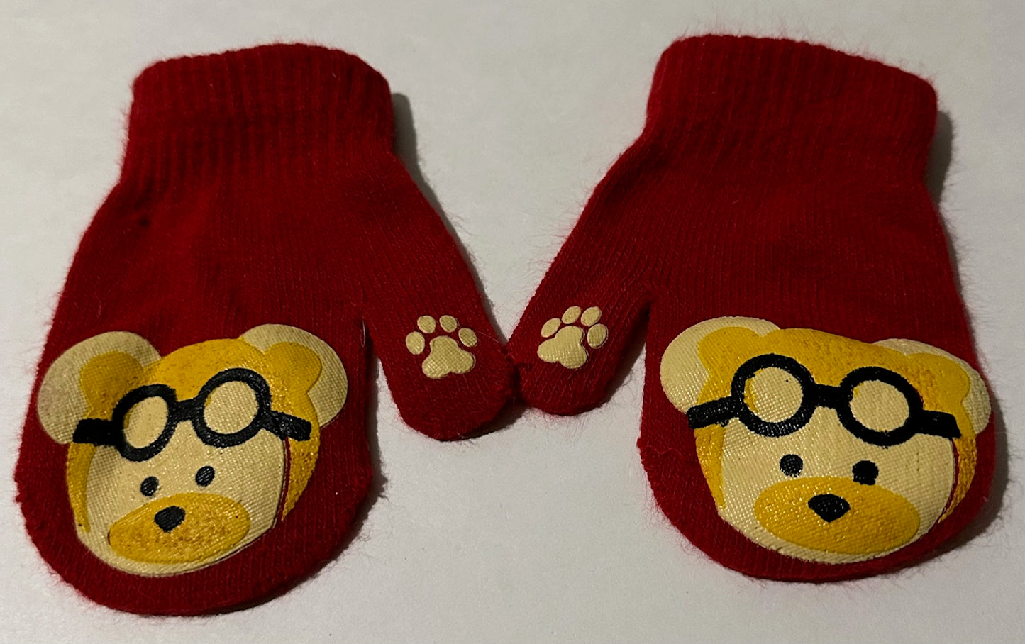 Unknown Brand, Red and Yellow Teddy Bear Mittens - 12-24 Months