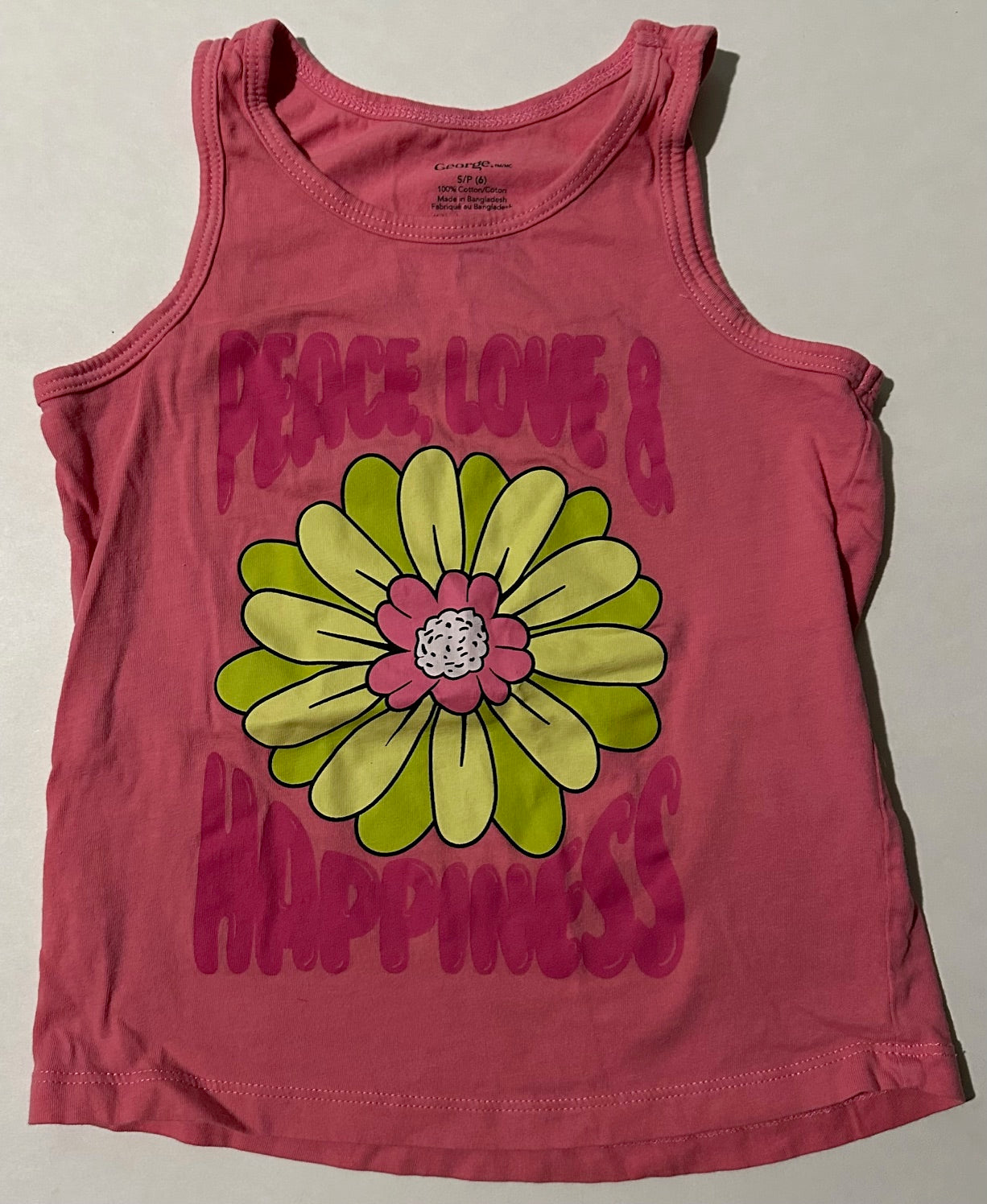 George, Pink "Peace, Love, and Happiness" Tank Top - Size Small (6)