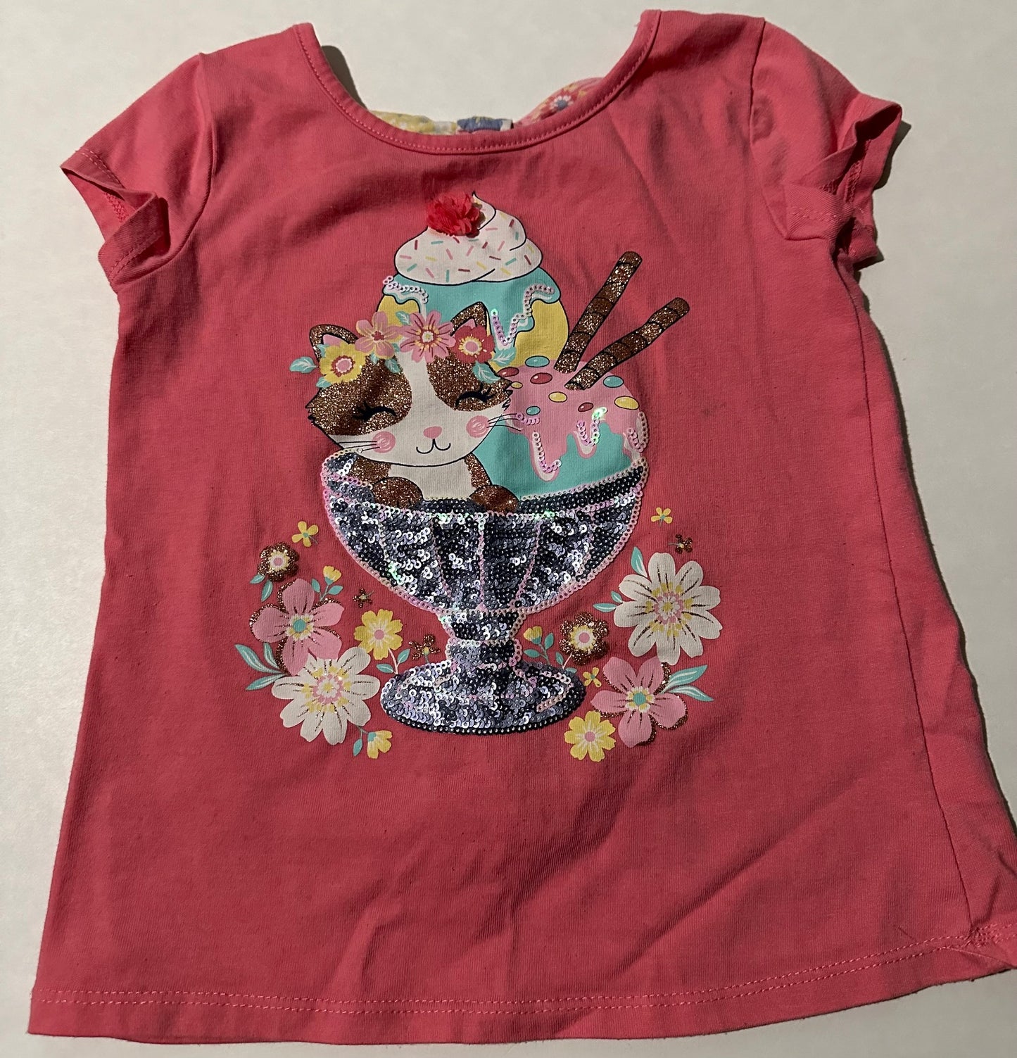 *Play* Unknown Brand, Pink Sparkly Cat Ice Cream Sundae Shirt - Size 5-6