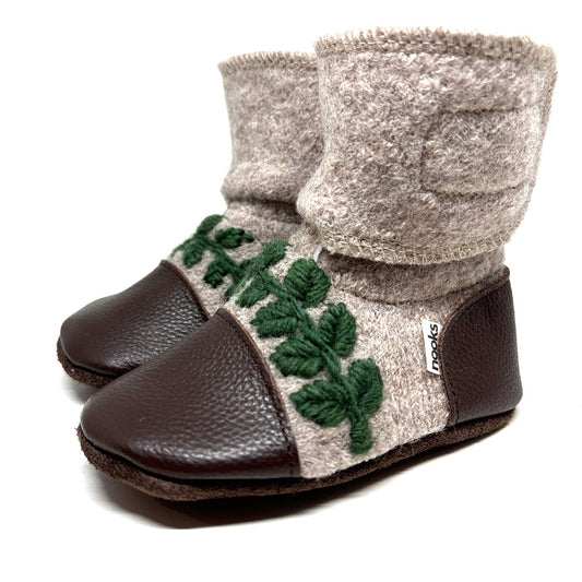 NOOKS Sparrow Embroidered Felted Wool Booties
