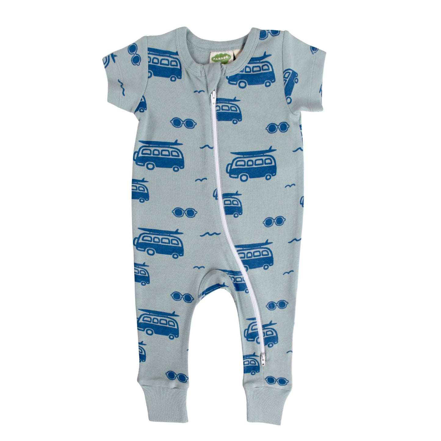 PARADE ORGANICS 2-Way' Zip Romper - Short Sleeve: Surf