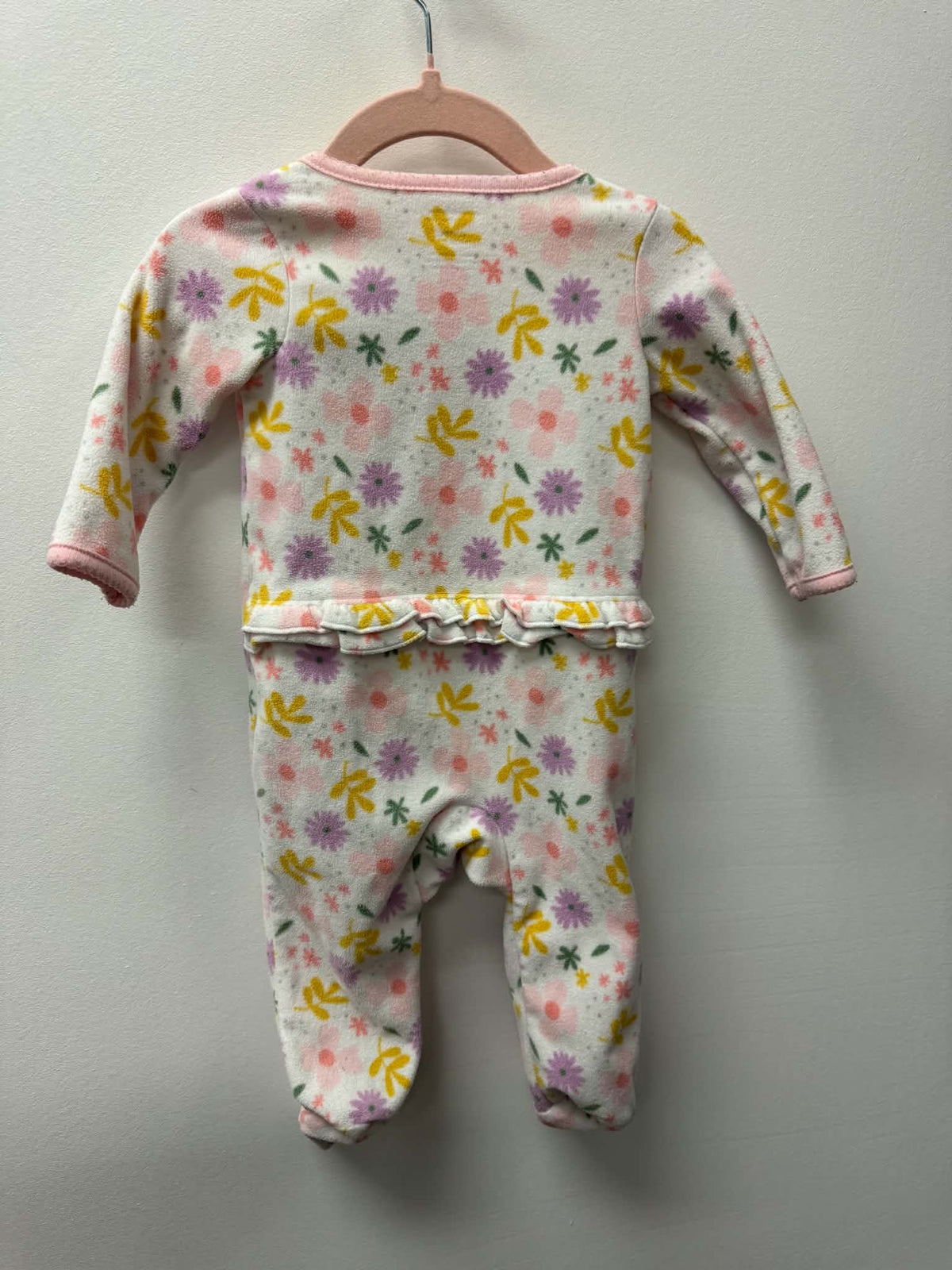 CARTERS FLEECE PINK & YELLOW FLORAL SLEEPER SIZE 3-6M