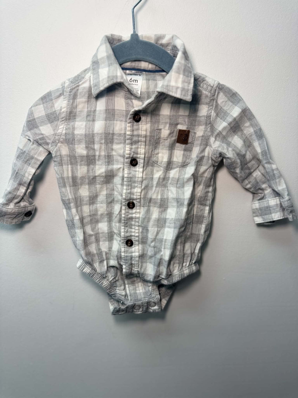 CARTERS GREY PLAID ONESIE SIZE 6M