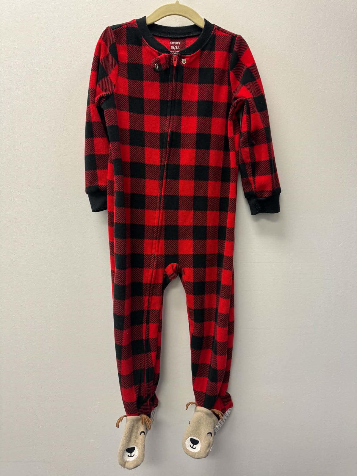 CARTERS FLEECE RED PLAID SLEEPER SIZE 3T