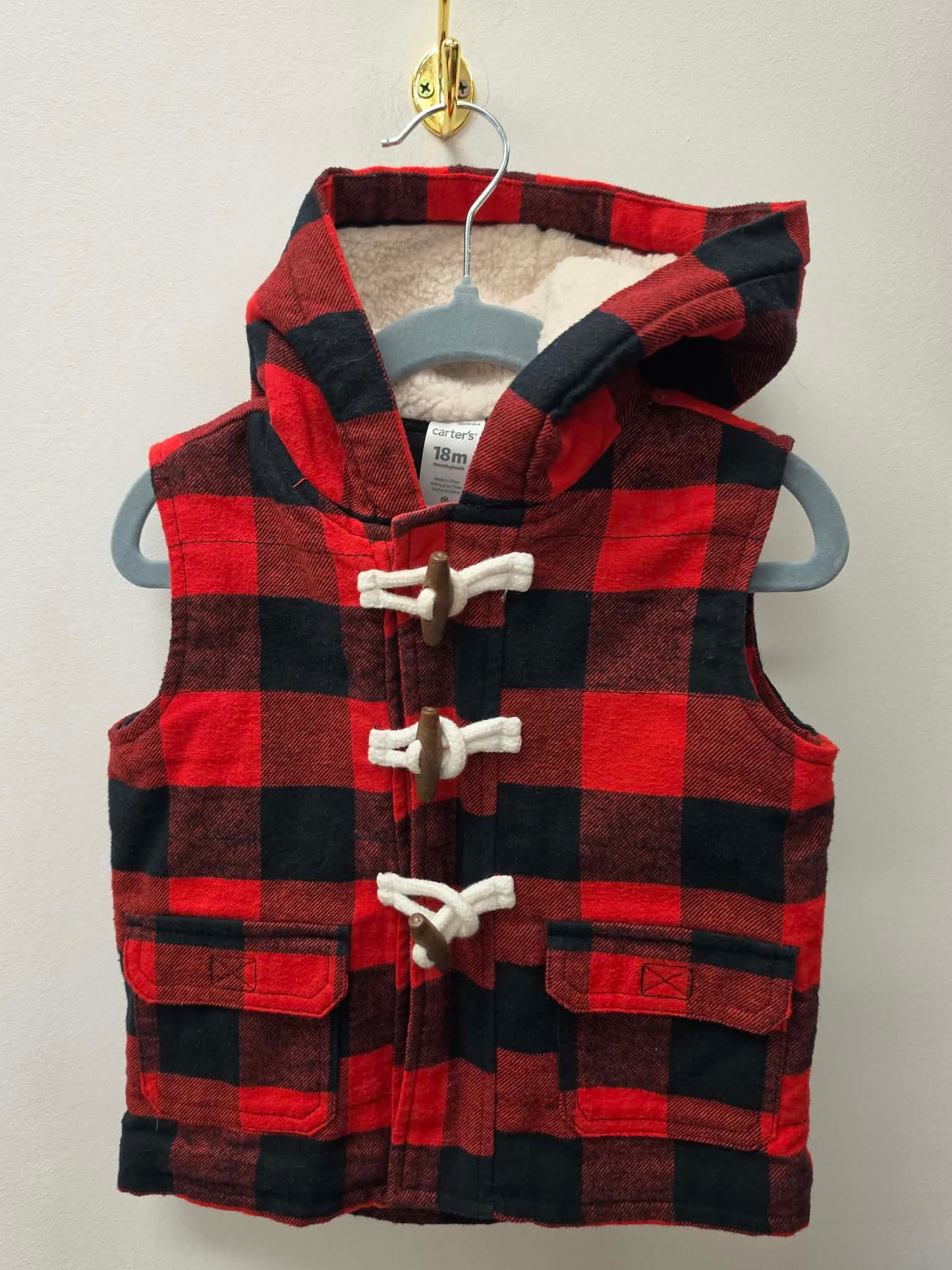 CARTERS LINED RED CHECKERED VEST SIZE 18M