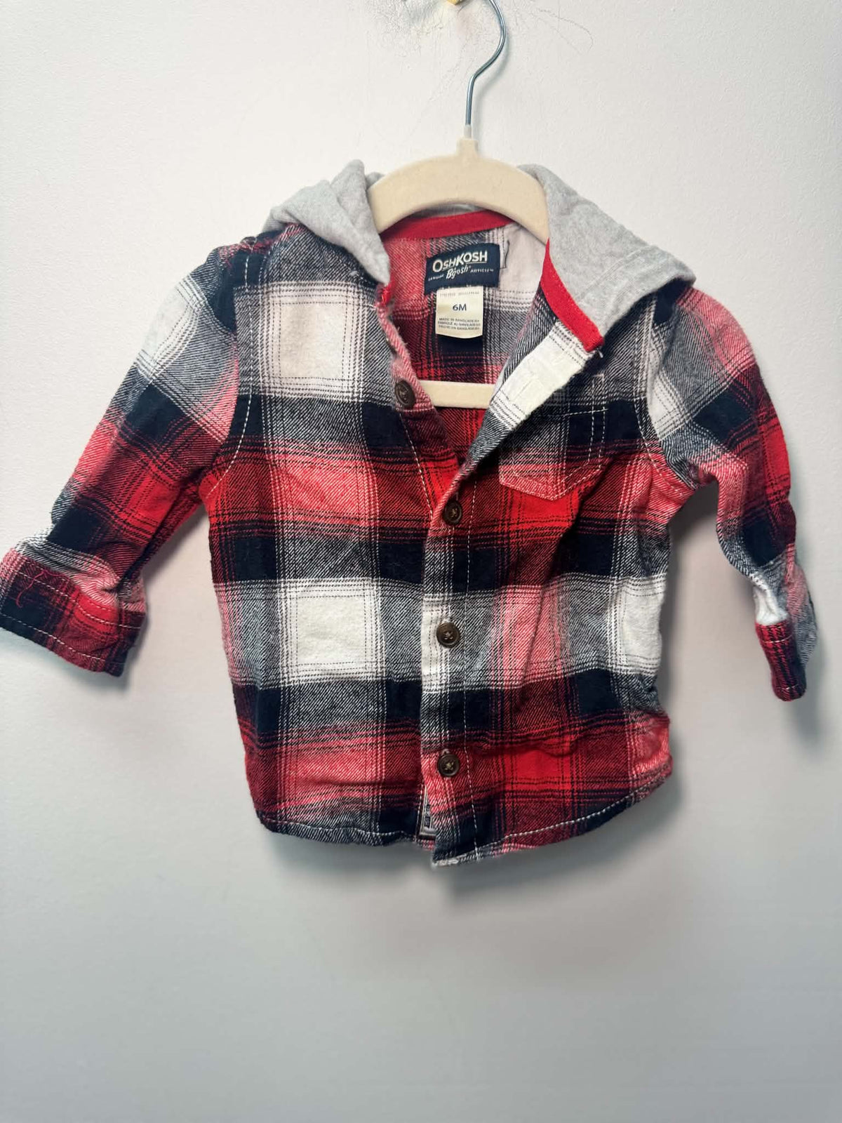 OSHKOSH RED HOODED PLAID SIZE 6M