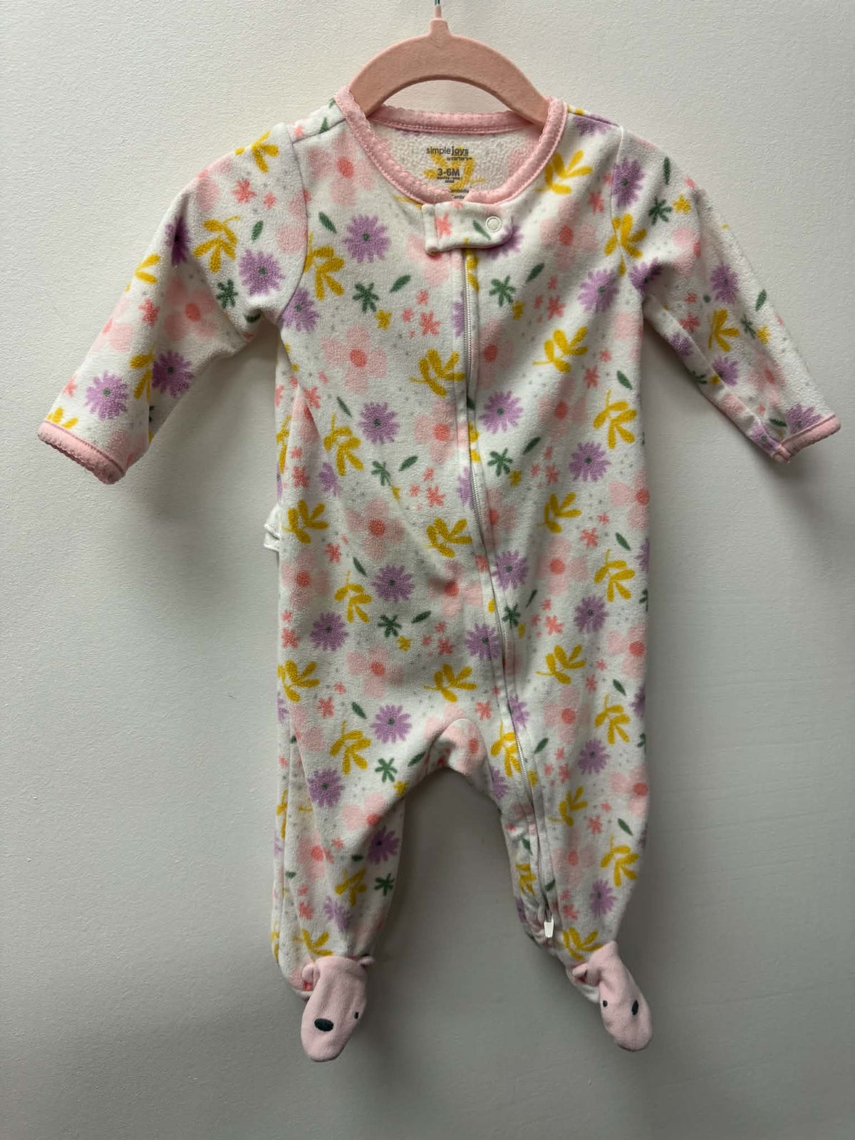 CARTERS FLEECE PINK & YELLOW FLORAL SLEEPER SIZE 3-6M