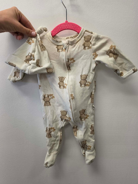 RABBIT + BEAR TEDDY BEAR SLEEPER & HAT SIZE 0-3M