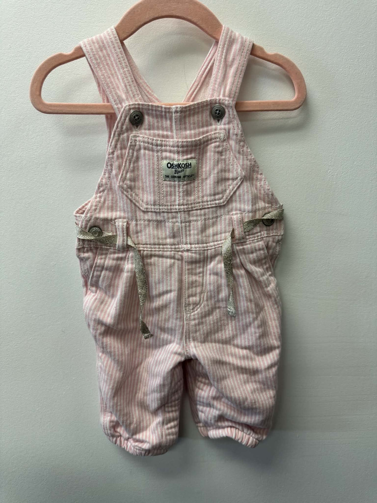 OSHKOSH PINK STRIPPED OVERALLS SIZE 6M