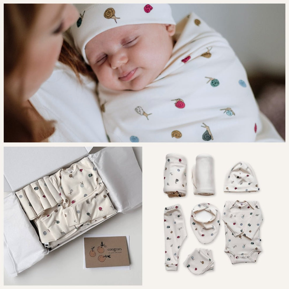 LITTLE & LIVELY BAMBOO BABY CAPSULE GIFT BOX - DITSY SNAILS & CREAM 0-6M
