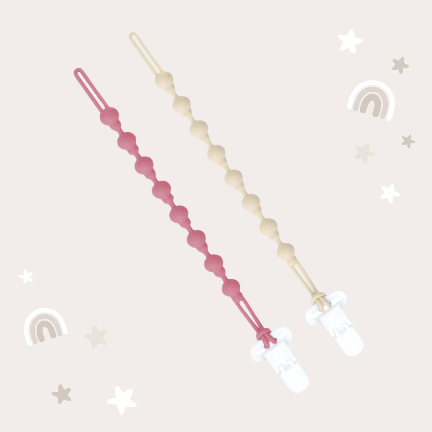 Pacifier Clip - Almond & Dusty Rose